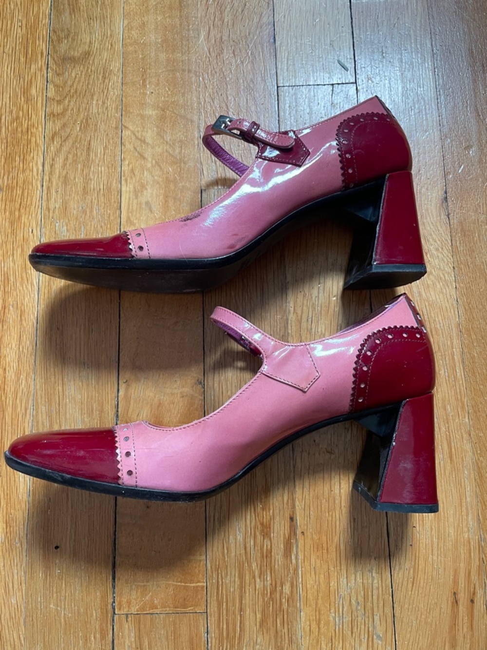 Prada Burgundy and Pink Mary Jane Pumps Sz 36 - Picture 4 of 6